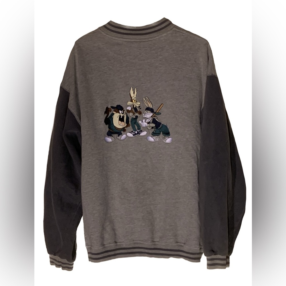 Gray Looney Toons Backlot Baseball Varsity Bomber Jacket - ACME Clothing